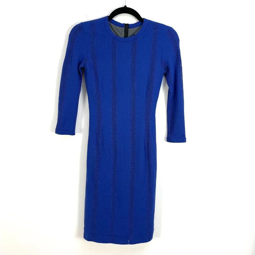 RAG & BONE‎ Womens 0 Elsa Royal Blue Pointelle Knit Dress Bodycon 3/4 Sleeve - Picture 9 of 16